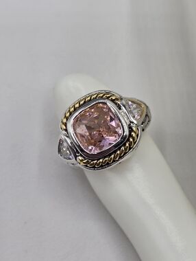 Swarovski Crystal Elements Gold Silver Ring Pink Size 7 Two Tone Prom Wedding